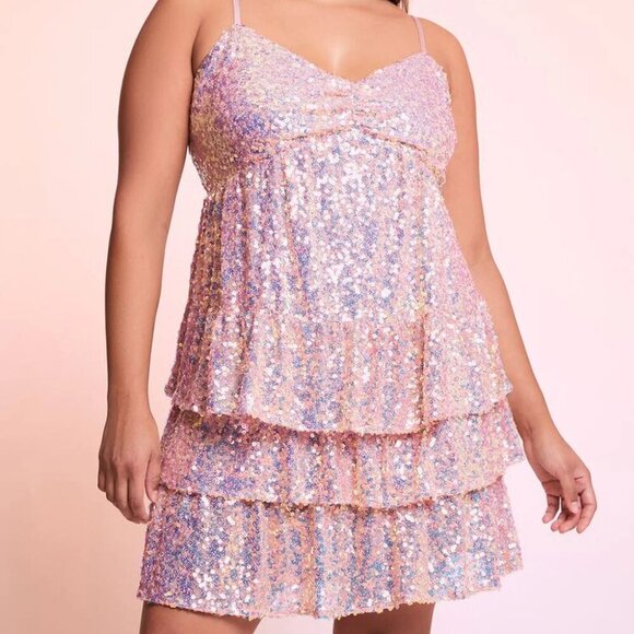 Plus Size Sequin Tiered Mini Dress - Picture 5 of 10